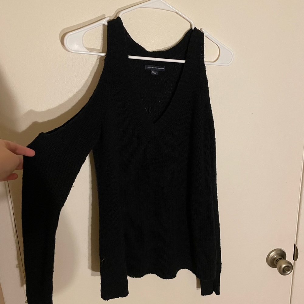 Black, cold shoulder sweater